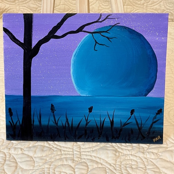 "Blue Moon on a Starry Night" 8x10, Acrylic Painting - Picture 3 of 5